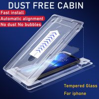 High Quality Dust free cabin Full Cover Screen Protector For iPhone 14 13 12 11 PRO MAX X XS XR Tempered Glass Film holder  Screen Protectors