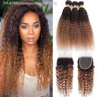 ✑ xianhaochen048906 Pacotes coloridos do cabelo humano com fechamento pacotes encaracolados Ombre Kinky brasileiro T4 30