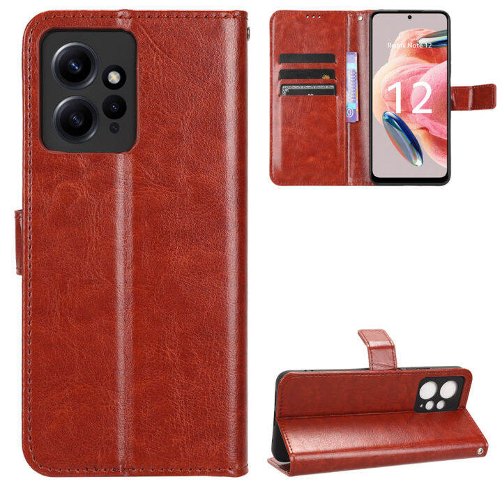 เคสแท่นวางโทรศัพท์ฝาพับสำหรับ-redmi-note-12-4g-เคส-note12-redmi-4g-ฝา-pu-หนังกลับแบบกระเป๋าสตางค์