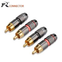 【YF】 4pcs/2pairs Gold Plated RCA Connector male plug adapter Video/Audio Wire Support 6mm Cable black red super fast