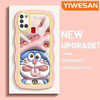 YIWESAN เคสปลอกสำหรับ Samsung A21s ลายการ์ตูนสีชมพูรูปดาวโดราเอมอนเคสมือถือกันกระแทกแบบใสนิ่มเคสโปร่งใสลายกล้องถ่ายรูปที่คลุมป้องกันซิลิกาเจล