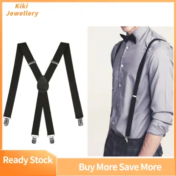 Men's Suspenders Adjustable Braces X Shape Elastic Strap Side Clip