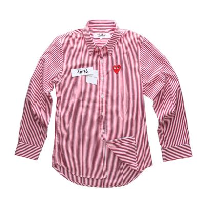 Comme Des Garcons Cdg Play เสื้อเชิ้ตแขนยาวผ้าฝ้ายลายขวางเสื้อเชิ้ตลาย