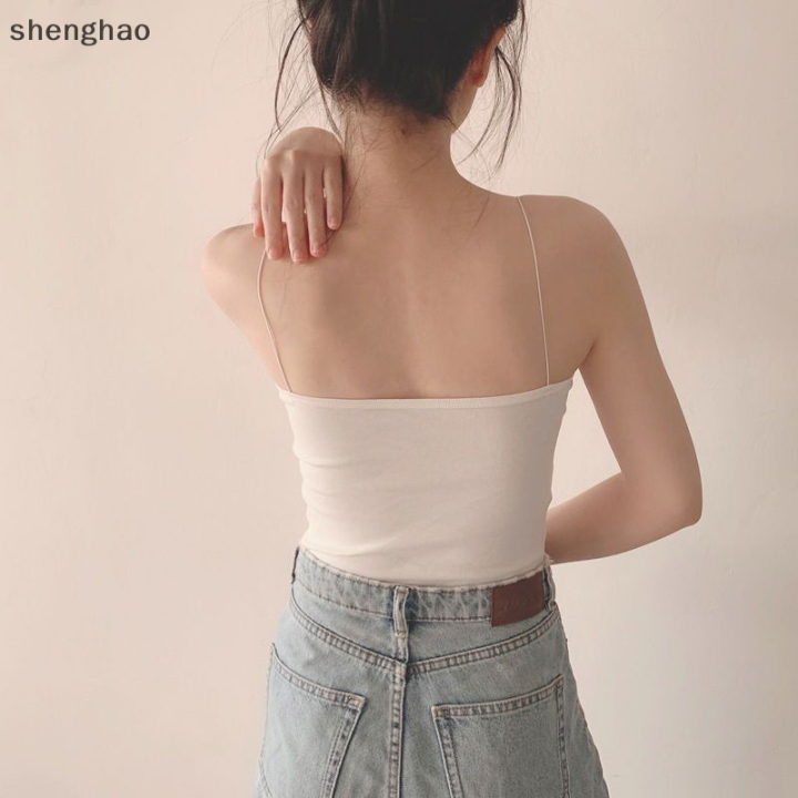 shenghao-เสื้อกล้ามสายเดี่ยวเซ็กซี่สำหรับผู้หญิงเสื้อกล้ามเข้ารูปแขนกุดสีพื้นในฤดูร้อน