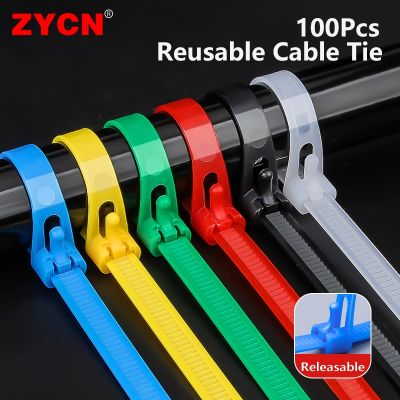 100pcs Releasable May Loose Slipknot Nylon Cable Tie Wire Binding Wrap Straps Black Reusable Plastic 8x150/200/250/300/400/450mm