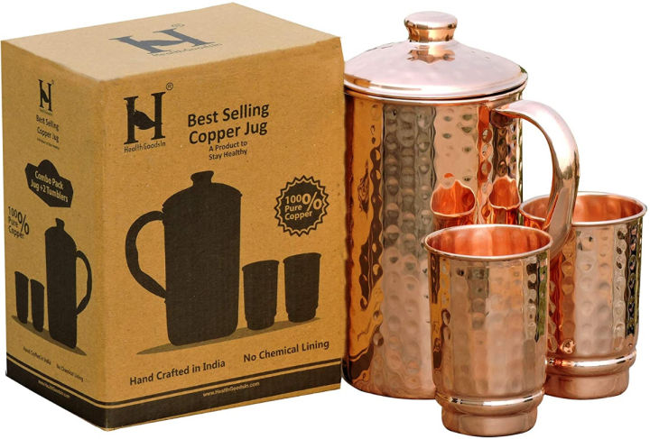 healthgoodsin-pure-copper-99-74-hammered-water-jug-with-2-hammered-copper-tumblers-copper-pitcher-and-tumblers-for-ayurveda-health-benefits