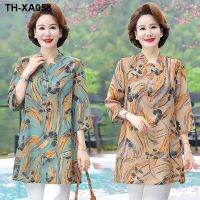 Temperament middle-aged mothers summer dress chiffon shirt foreign style loose mid-length middle-aged and elderly shirt printed age-reducing top