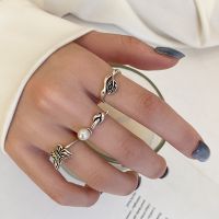 [COD] Korean version of ins retro three-piece combination butterfly pearl leaf ring female fashion simple cold index finger