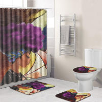 Zeegle Bathroom Mats Anti Slip Bathroom Mat Set with Shower Curtain Woman Pattern Bathroom Toilet Rugs Absorbing Carpets