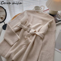 New Korean Cashmere Pullover Women Autumn Winter Long-sleeve O-neck Sweater Dresses Vintage Oversized Woolen Knitwear