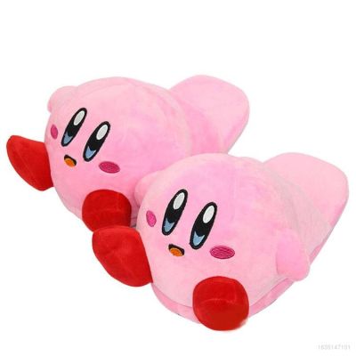 （A So Cute）✎✉เป็นรองเท้าแตะ Nintendo Kirby Plush รองเท้าแตะคู่ยัดไส้ผ้าฝ้ายของขวัญฤดูหนาวบ้านลำลองน่ารักสร้างสรรค์นุ่มการ์ตูน S