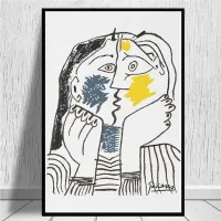 Picasso The Kiss 1979 Artwork Reproduction Canvas Painting Poster Print Wall Art Picture for Living Room Wall Decoration Cuadros