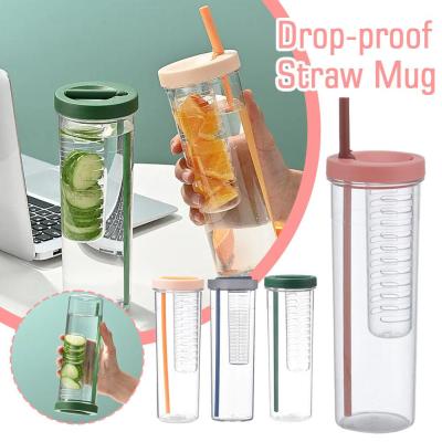 700ml Drop-proof Straw Mug Leak-proof Transparent Drinking Bottle Water Bottle Y6T7