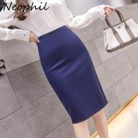 【Fairy New Dress】 Neophil 2022ฤดูร้อนสุภาพสตรีสำนักงานใส่ทำงาน Midi กระโปรงผู้หญิง39; S เอวสูงยืดบางสีดำแฟชั่นยืดหยุ่นดินสอกระโปรง S2054