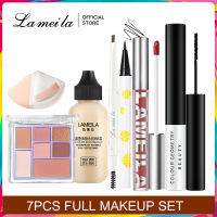 LAMEILA Full Make Up Set อายแชโดว์พาเลทกันน้ำมาสคาร่าอายไลเนอร์ดินสอเขียนคิ้วบีบีครีมเคลือบลิปสติกแป้งพัฟ