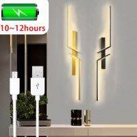 hyfvbujh◇✑ Minimalist Strip 100cm Rechargeable Wall Gold Bedroom Bedside Battery Lamp for TV Sofa Lobby