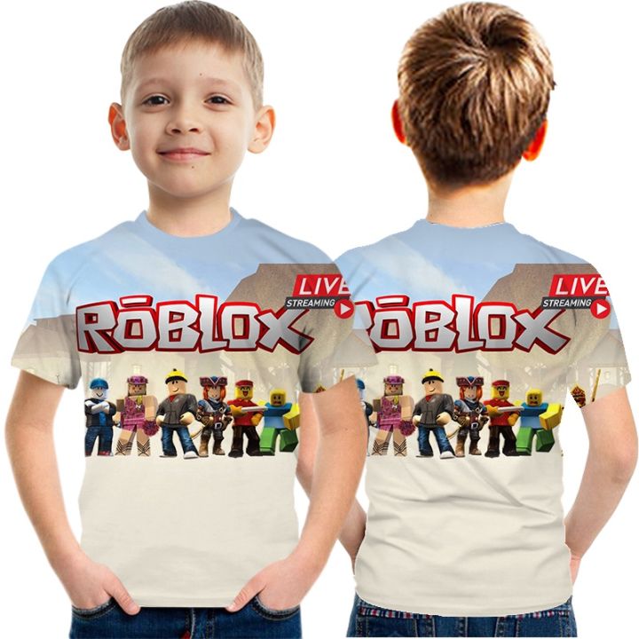 ROBLOX Summer Neck Short-sleeved 3D Kids Cartoon Print Splicing T