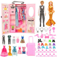 Christmas Gift Cheap 43 Items Kids Toys= Wardrobe +42 Doll Accessories Dress Shoes Hanger Bags Dolls Furniture For Barbie Ken