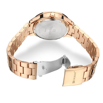 HotCURREN ผู้หญิงนาฬิกาแบรนด์หรูทองสุภาพสตรีนาฬิกาสแตนเลสสตีลสร้อยข้อมือคลาสสิกหญิงนาฬิกา Relogio Feminino 9007
