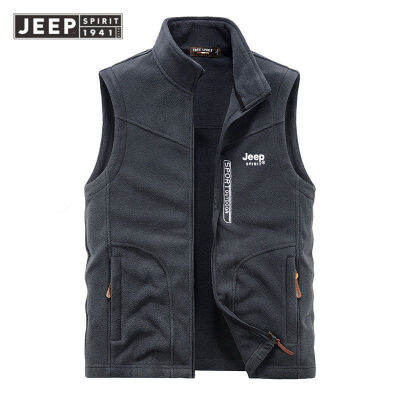 ✟▨✣ hnf531 JEEP SPIRIT ฤดูใบไม้ร่วงและฤดูหนาวใหม่ขนาดใหญ่ผู้ชาย Polar Fleece Vest Casual Fleece Warm Vest Vest Jacket Top