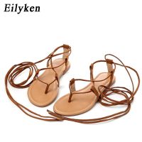 Eilyken Summer Roman Sandals Cross-Strap Tall Knee High Bondage Thong Flat Women Sandals Flip flops Black Apricot