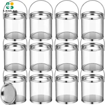 12pcs Empty Paint Cans, Transparent Cylinder Paint Bucket Containers with  Lids Handle for Candy Cookies