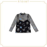 Kloset Kloset Sheer Blouse(PF20-T013)เสื้อแฟชั่น เสื้อผ้าตาข่ายพร้อมซับใน เสื้อแขนยาว เสื้อผ้าแฟชั่น