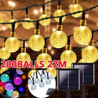 Solar String Lights Outdoor Crystal Fairy Light Chritmas Garland 8 Modes Waterproof Patio Light for Garden Party Decor Outdoor Lighting