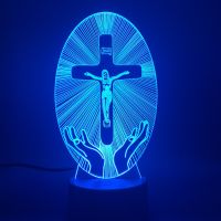 Christianity LED Night Light Jesus Station Of Religion Cross Visualization Crucifix Bible Colorful Christians 3D Lamp Dropship