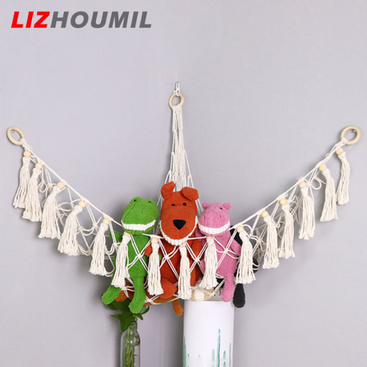 lizhoumil-ตุ๊กตาสัตว์ยัดไส้เปลของเล่นสไตล์นอร์ดิกเมคราเม่ชนิดแขวนจัดมุมกระเป๋าเก็บของแขวนผนังแบบทอ
