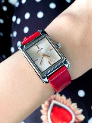 แดงสวยแซบสไตล์ DKNY casioผู้หญิงแท้ หน้าปัดกว้าง 2.2ซม. นาฬิกาCasio LTP-E165L-4A คาสิโอสายหนังสีแดง นาฬิกาแบรนด์เนม นาฬิกาแท้ พร้อมประกัน
