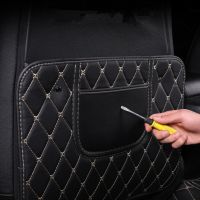 Universal Leather Kick Mat Car Seat Back Protector with Phone Storage Pocket Easily Installation Personal Car Elements