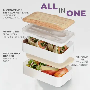 The 2 Layers Cartoon Student Portable Microwave Food Container Storage  Bento Lunch Box with Chopsticks