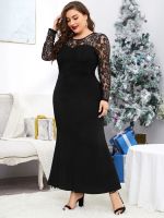 S-4XL Plus Size Maxi Prom Dresses Women Black Lace Sleeve Mermaid Formal Evening Party tail Dress 2022 Elegant Clothingt