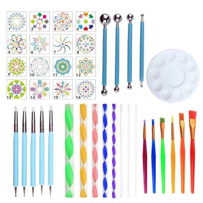 40pcsset Mandala Dotting Pen Tools Set for DIY Painting Rock Stone with Stencils Template Brush Paint Tray