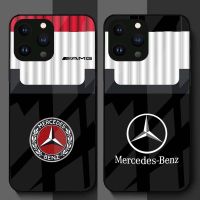 Fashion Piano Keys Hard Glass Car Logo Mercedes Benz Phone Case For Iphone 14 Pro Max 11 12 13 15 Plus X XS XR Mini SE2020 Cover