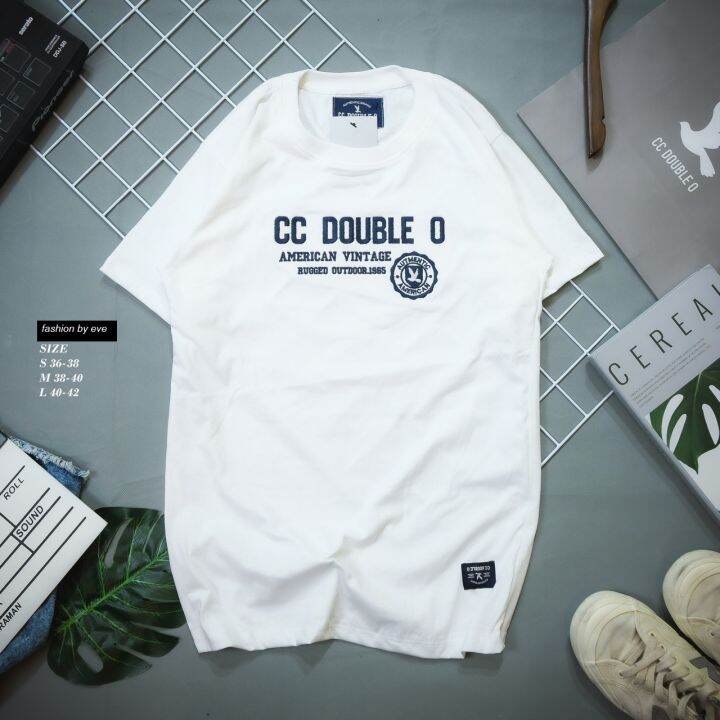 เสื้อยืดแขนสั้นงานปัก-งานป้าย-cc-double-o-ช-ญ-s-m-l-xl-์no-44-มีเก็บเงินปลายทาง