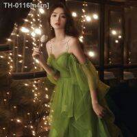 ▫✹✥ n4rn Vestido Cristal Brilhante Cinta Sling Sutiã Luz Luxo de Aniversário Graduação Verde Moda