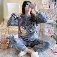 Winter Womens Pajamas Pajama Set Home Wear Long Sleeve Cartoon Pijama Set Sleepwear Women Pyjamas Thick Warm Nightwear