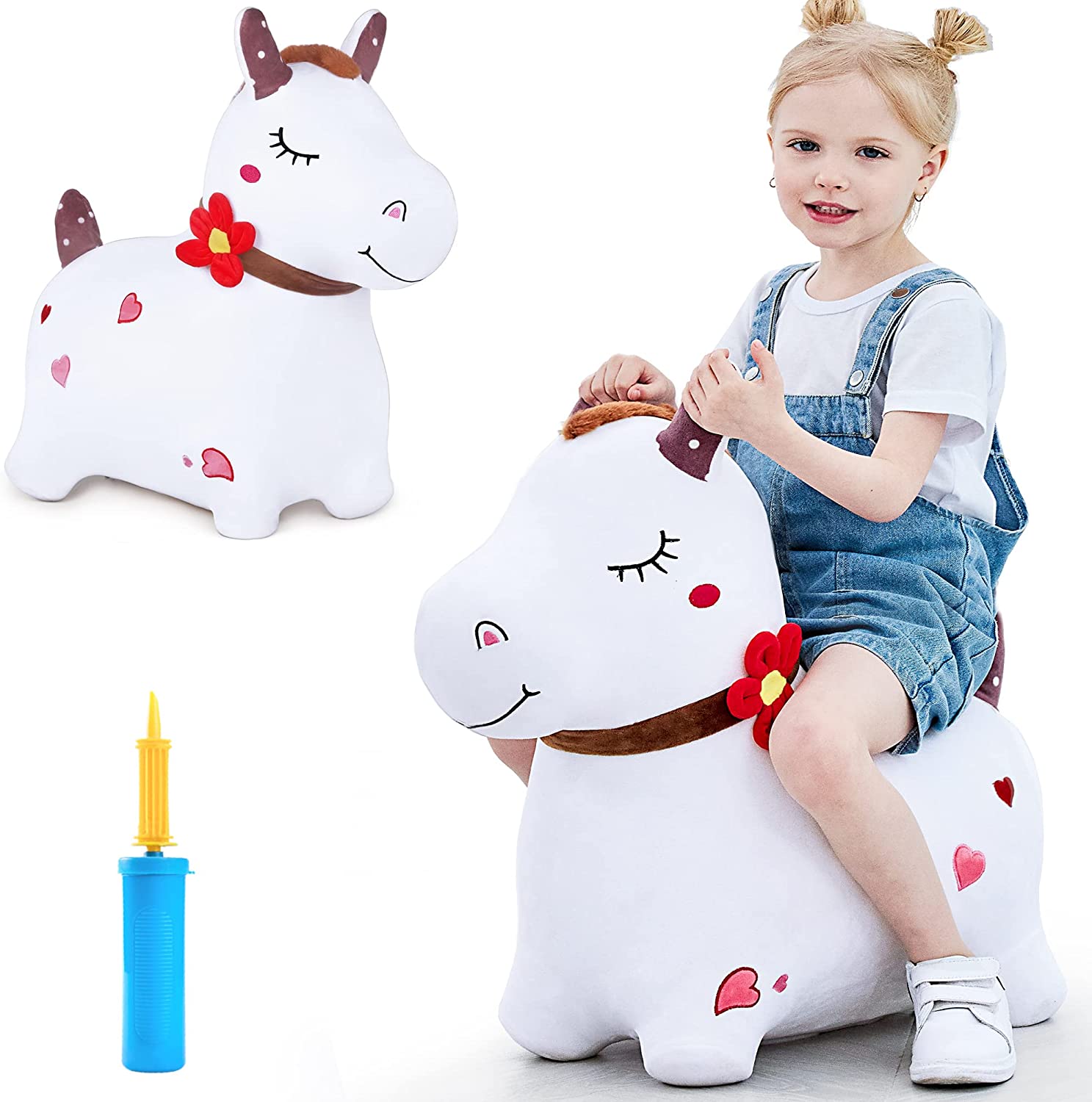 4 2 Year Olds Kids Toddlers Girl （W/ Pump） 3 Brand Registry Unicorn Bouncy Horse Plush,Bouncy Unicorn Hopper,Jumping Horse,Outdoor&Indoor Bouncy Animals for.for 18 Months 