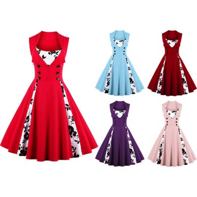 HOT11★Women Vintage Flower Dress Retro Rockabilly 2023 tail Party Elegant Dress 1950s 40s Swing Dress Summer Dress Sleeveless