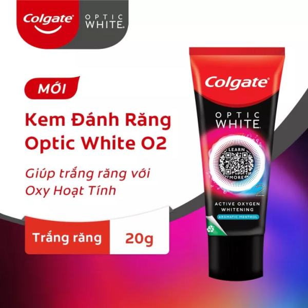 Kem Đánh Răng Colgate Optic White O2 làm trắng răng đột phá trong 3 ngày với Oxy Hoạt Tính 20g/ tuýp