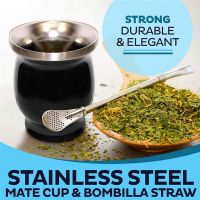 1 Set 230ML Bombilla Set Yerba Mate Gourd Double Heat Insulation Anti Scalding Stainless Steel Tea Cup With One Spoon And Brush