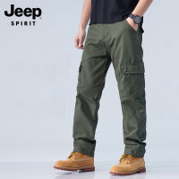 JEEP SPIRIT กางเกงผู้ชายกางเกงคาร์โก้ผ้าฝ้ายขนาดใหญ่กางเกงตรงหลวมบางกางเกงหลายกระเป๋า