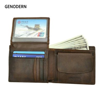 （Layor wallet）  GENODERN Cow Leather Men Wallets With Coin Pocket Vintage Male Purse RFID Blocking Genuine Leather Men Wallet With Card Holders