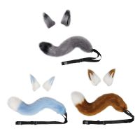 Faux Fur Ears Tail Cosplay Set Furry Hair Clip Headdress Headwear for Performance Props Fancy Party Anime Adults Children