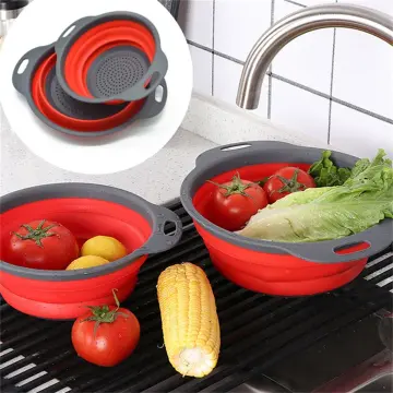 Collapsible drain basket Square water filter basket retractable folding  fruit basket Kitchen tools washing basket silicone drain basket 1pc