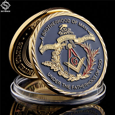 เหรียญทอง European Masonic Freemasonry Brotherhood สีทองและสีน้ำเงิน เหรียญที่ระลึกทรงกลมคู่-kdddd