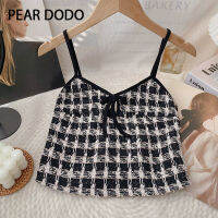 PEAR DODO เสื้อกั๊กสั้นแบบถักสำหรับผู้หญิงตรวจสอบแบบเกาหลี