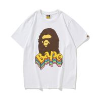 ♙♛Summer BAPE เสื้อยืดแขนสั้นผู้ชาย,เสื้อยืดทรงหลวมลำลองฤดูร้อนหัวคอ3D พิมพ์ลายตัวอักษรสามมิติสำหรับวัยรุ่นอินเทรนด์แบรนด์ครึ่งแขน